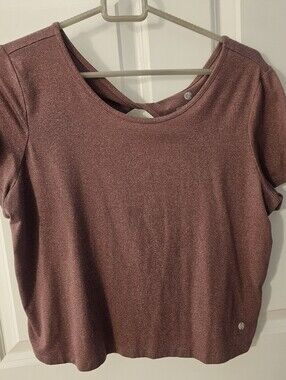 Women's Short Sleeve Scoop Neck Cropped Athletic Top in Heathered Mauve